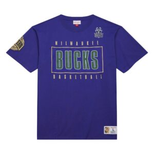 Mitchell & Ness Team OG 2.0 Premium SS Tee Vintage Logo Milwaukee Bucks Bleu 756833