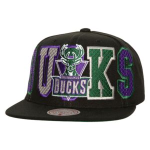 Mitchell & Ness Varsity Bust Snapback HWC Milwaukee Bucks Chapeau Noir 754973