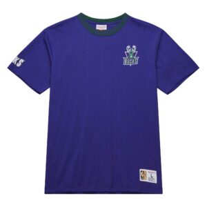 Mitchell & Ness Jacquard Ringer SS Tee Vintage Logo Milwaukee Bucks Bleu 758521