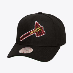 Mitchell & Ness Noir Atlanta Braves Neon Logo Pro Crown Snapback Chapeau Argent 772158