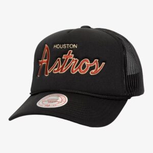 Casquette de baseball Mitchell & Ness noir Houston Astros Cooperstown Collection Script Trucker chapeau réglable marron 772384
