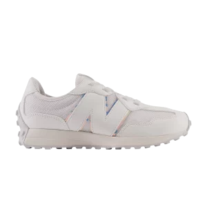 New Balance 327 Bungee Lace Little Kid Wide 'White Grey Iridescent' Baskets Blanc/Quartz gris PH327WHT W