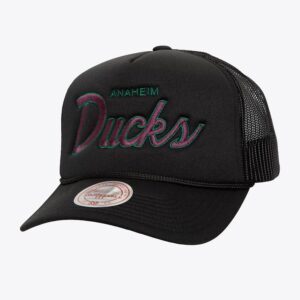 Casquette de baseball Mitchell & Ness noir Anaheim Ducks Vintage Script Trucker chapeau réglable noir 1022315
