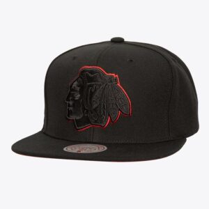 Mitchell & Ness Noir Chicago Blackhawks Logo Eclipse OG Snapback Chapeau Noir 886304