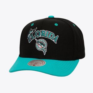 Mitchell & Ness Black Florida Marlins Cooperstown Collection All In 2.0 Pro Crown Snapback Chapeau Noir 917354