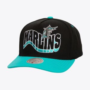 Casquette de baseball Mitchell & Ness noir Florida Marlins Cooperstown Collection Wavy Pro Crown Snapback Hat noir 917290