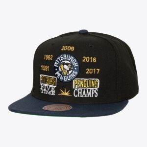 Casquette de baseball Mitchell & Ness noir Pittsburgh Penguins Champ est ici Vintage Snapback chapeau crème 1199992