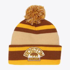 Mitchell & Ness Brown Boston Bruins 1930 Bonnet en tricot à revers avec pompon marron 1071213