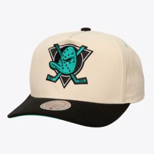 Casquette de baseball Mitchell & Ness crème Anaheim Ducks Vintage Hockey Overspray Pro couronne Snapback chapeau crème 928578