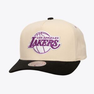 Mitchell & Ness Crème Los Angeles Lakers Overspray Pro Crown Snapback Chapeau Crème 884380
