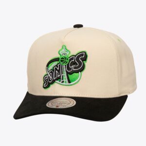 Mitchell & Ness Crème Seattle SuperSonics Hardwood Classics Overspray Pro Crown Snapback Chapeau Noir 774419