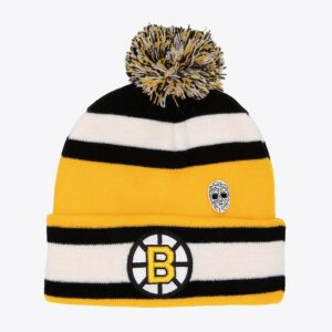 Mitchell & Ness Gold Boston Bruins 1970 Bonnet en tricot à revers avec pompon jaune 1071302