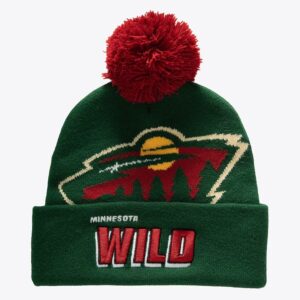 Mitchell & Ness Bonnet en tricot à revers Minnesota Wild Punch Out vert avec pompon vert 1170275