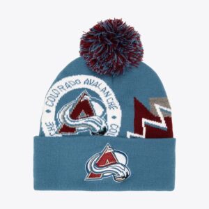 Mitchell & Ness Bleu clair Colorado Avalanche These Days Bonnet à pompon en tricot à revers Bleu 1103024