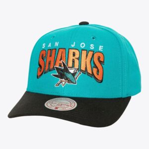 Mitchell & Ness Sarcelle San Jose Sharks Boom Text Pro Snapback Chapeau Turquoise 1200082