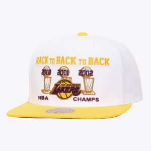 Mitchell & Ness Blanc Los Angeles Lakers Hardwood Classics 2000-02 NBA Finals Champions Flipside Snapback Chapeau Blanc 774396