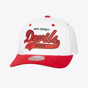 Mitchell & Ness Blanc New Jersey Devils Tail Sweep Pro Vintage Snapback Chapeau Crème 1170322