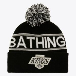 Mitchell & Ness x Bape Chapeau noir à pompon en tricot à revers des Kings de Los Angeles Noir 1170259