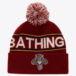 Mitchell & Ness x Bape Red Florida Panthers Bonnet à pompon en tricot à revers Rouge 1112187