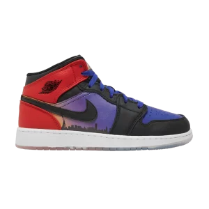 Air Jordan 1 Mid SS GS 'Skyline' Concord/Noir/Rouge université/Violet psychique/Crème pêche/Orange total DX4379 400