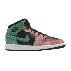 Air Jordan 1 Mid SE GS 'MJ's Playground' Noir/Vert pin/Rouge dune/Vert pin/Bleu industriel FQ1292 003