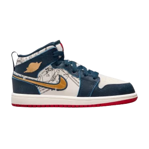 Air Jordan 1 Mid SE PS 'Take Flight' Gun Navy/Or métallique/Ivoire pâle/Rouge sport/Noir FN1352 400