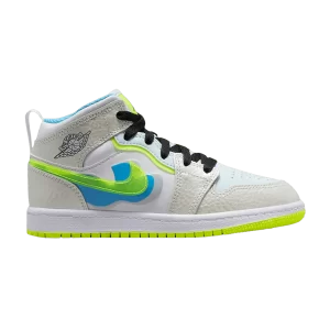 Air Jordan 1 Mid SE PS 'Warped Swoosh' Teinte Platine/Teinte Bleue/Bleu Université/Volt DV1320 017