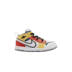 Air Jordan 1 Mid SE TD 'Multi-Color Canvas' Blanc/Rouge Épicé/Bleu Français/Noir DV1321 100