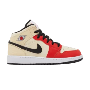 Air Jordan 1 Mid SS GS 'Dunk Contest' Muslin/Noir/Blanc/Chili Rouge DV7012 100