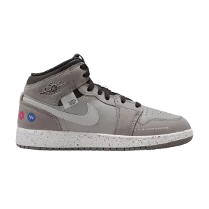 Air Jordan 1 Mid Wings GS 'NYC Subway' Gunsmoke/Argent mat/Noir/Orange laser/Bleu clair FZ1209 001