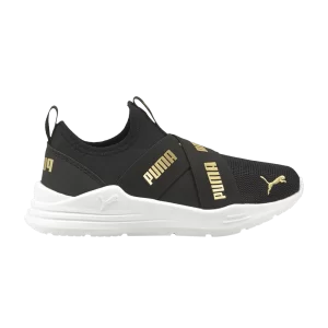 Puma Wired Run Slip-On Petit Enfant 'Black Team Gold' Baskets Noir/Or Team 381994 02