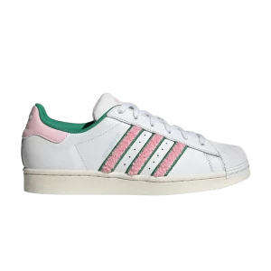 adidas Wmns Superstar 'White Pink Green Chenille' Baskets Blanc Nuage/Rose Vif/Vert Half Court IF7611