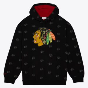 Mitchell & Ness Black Chicago Blackhawks Sweat à capuche en polaire imprimé intégral Noir 1377619