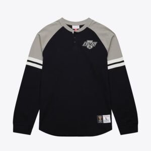 Manches longues Mitchell & Ness Noir Los Angeles Kings Vintage Logo Thermal Henley Top Noir 1376178
