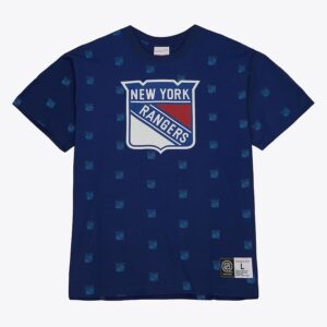 Mitchell & Ness T-shirt bleu à imprimé intégral des Rangers de New York Bleu 1374071