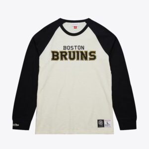 Mitchell & Ness T-shirt à manches longues raglan flammé légendaire des Bruins de Boston crème noir 1297088