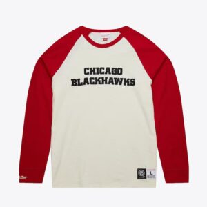 Mitchell & Ness T-shirt à manches longues raglan flammé légendaire des Blackhawks de Chicago crème rouge 1327105