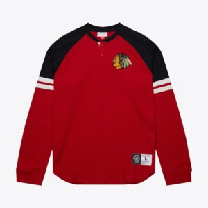 Mitchell & Ness Haut Henley thermique à manches longues rouge Chicago Blackhawks Noir 1327016