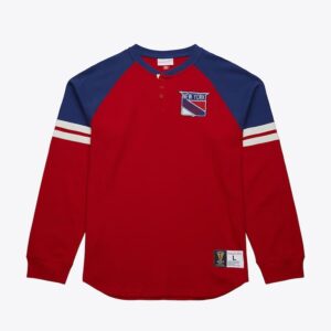 Manches longues Mitchell & Ness rouge New York Rangers Vintage Logo thermique Henley haut rouge 1376415