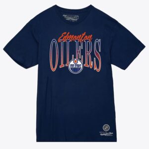 Mitchell & Ness T-shirt à carreaux bleu marine pour femmes des Oilers d'Edmonton noir 1374036