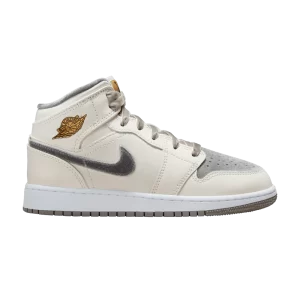 Air Jordan 1 Mid SE GS 'Pewter Velvet Toe' Voile/Or Métallique/Étain Plat FB9899 100