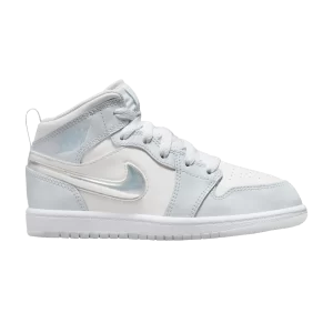 Air Jordan 1 Mid SE PS 'Glitter Swoosh' Tint Bleu/Blanc sommet/Blanc/Bleu glacé FQ9118 400