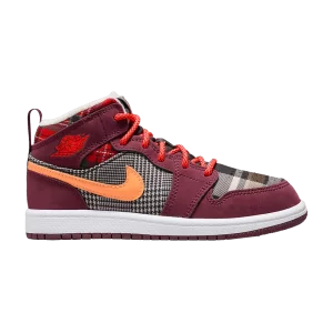 Air Jordan 1 Mid SE PS 'Plaid' Baskets Night Burgundy/Noir/Blanc/Orange Total FD5461 608