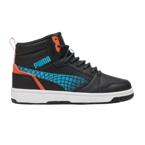 Puma Rebound V6 Mid Big Kid 'Techie Bud' Baskets Noir/Scintillement/Blanc 397945 02