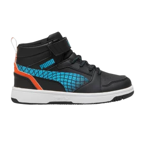 Puma Rebound V6 Mid Little Kid 'Black Flame Flicker' Baskets Noir/Scintillement/Blanc 397946 02