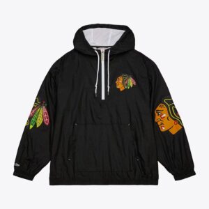Mitchell & Ness Black Chicago Blackhawks Team 2.0 Anorak Coupe-vent à quart de zip Bleu foncé 1378708