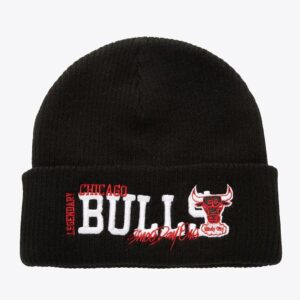 Mitchell & Ness Black Chicago Bulls Billboard Vintage Logo Bonnet en tricot à revers Noir 1590159