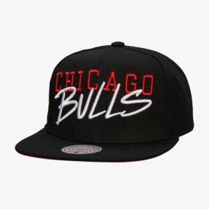 Casquette de baseball Mitchell & Ness noir Chicago Bulls équipe étiquetée Snapback chapeau noir 1590094
