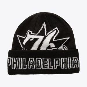 Mitchell & Ness Noir Philadelphia 76ers Hardwood Classics K.O. Bonnet en tricot à revers Bleu foncé 1590144