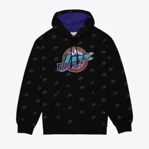 Mitchell & Ness Black Utah Jazz Allover Print Fleece Pull à capuche Noir 1551219